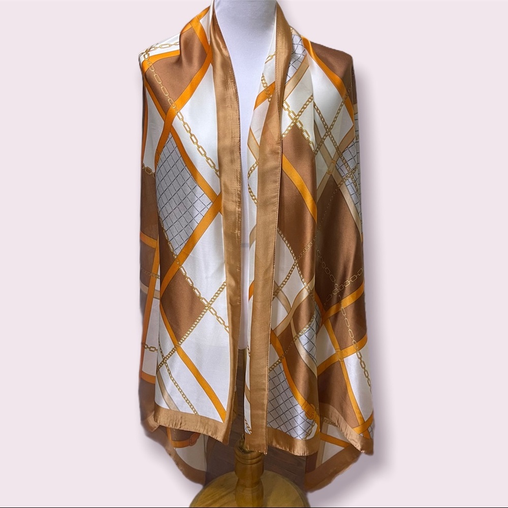 NEW Orange Chain Pattern Silk like Scarf